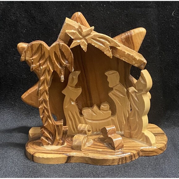 Hand Carved Olive Wood Nativity Scene Made In Bethlehem Israel Signed & Dated - Picture 1 of 9